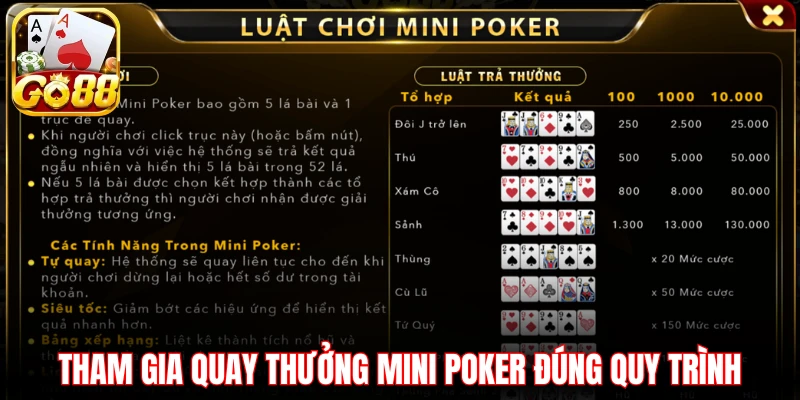 Tham gia quay thưởng Mini Poker đúng quy trình
